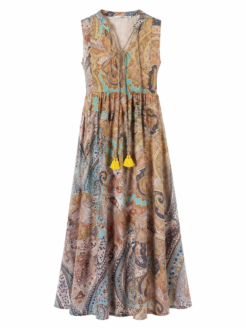 Mango Paisley Boho Tassel Maxi Dress Resortwear Vacation Size Small